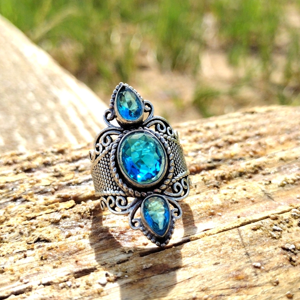💍BLUE TOPAZ STERLING SILVER RING - Known to soothe, recharge, heal, stimulate